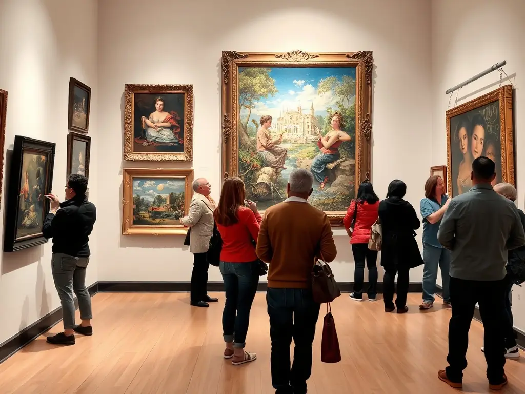 A vibrant art exhibition featuring paintings and sculptures by local artists from the 04 region, showcasing the diversity of Haut-Provençal talent.